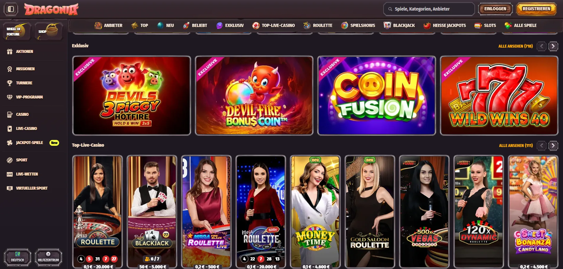 Dragonia Casino Spiele